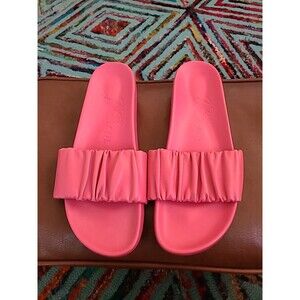 J Crew Pacific Scrunchie Marlow Brilliant Coral Pink Slides Sandals Size 12